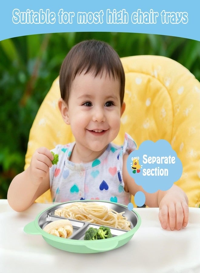 Thrseely 4 Pack Stainless Steel Toddler Plates with Suction - 9" Kids Divided Plates Removable Silicone Sleeves for Baby Led Weaning, Bear Ear Design Non Slip BPA-Free Dishwasher Safe - Image 5